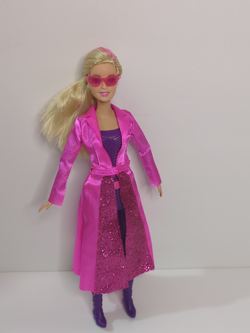 Spy Barbie Hot Pink Glitter Trench Coat with Purple Outfit